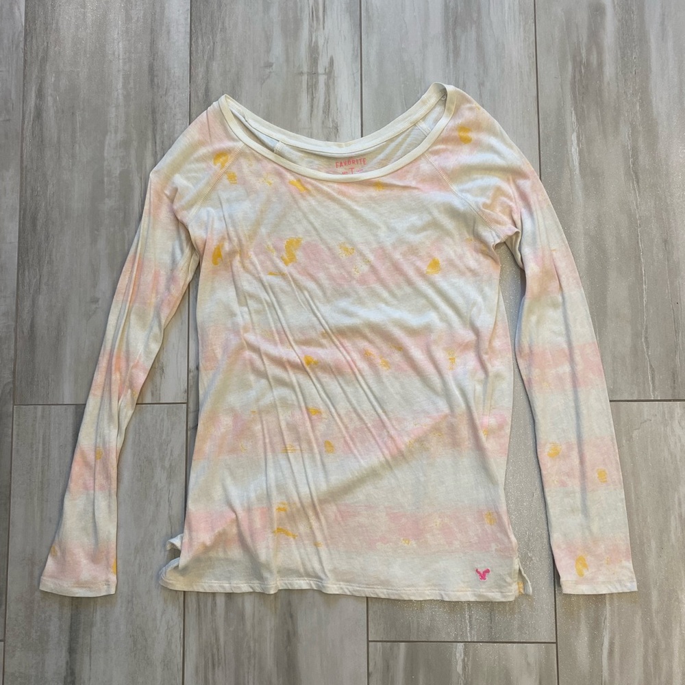 American Eagle Pastel Tie-dye White Lightweight Long Sleeved T-Shirt, Medium